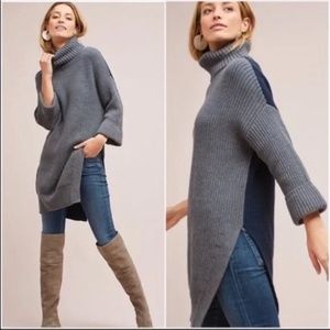 Moth Two-Tone Gray and Blue Turtleneck Sweater